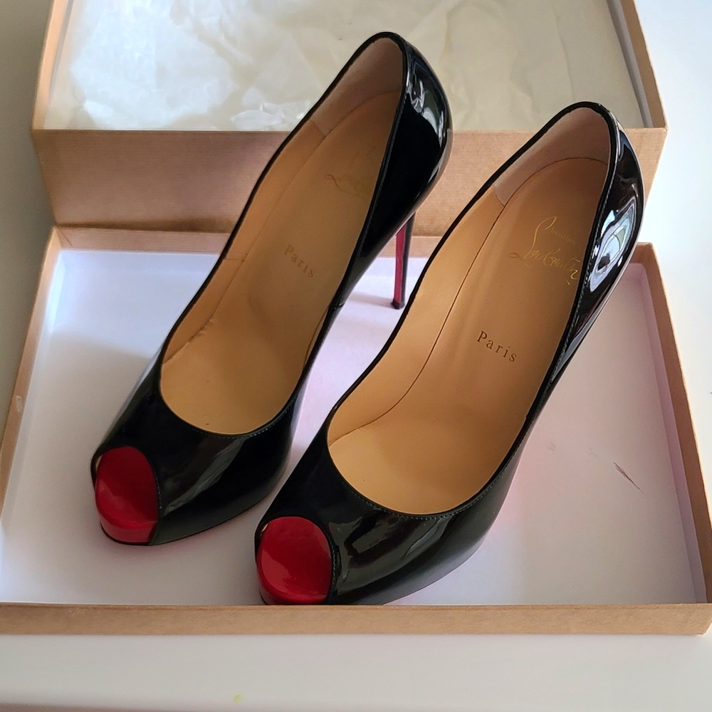 Black and Red Peep Toe Heels